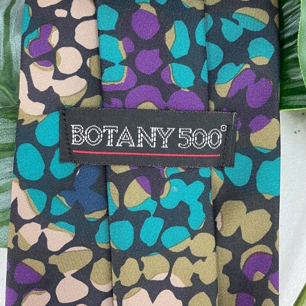 Botany 500 Purple Green Navy Blue Black Teal Mosaic Floral Pattern Necktie Tie - Picture 2 of 6